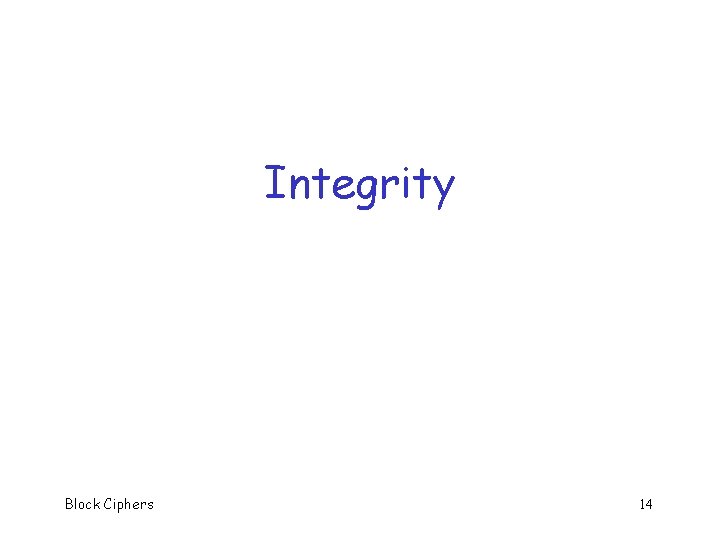 Integrity Block Ciphers 14 