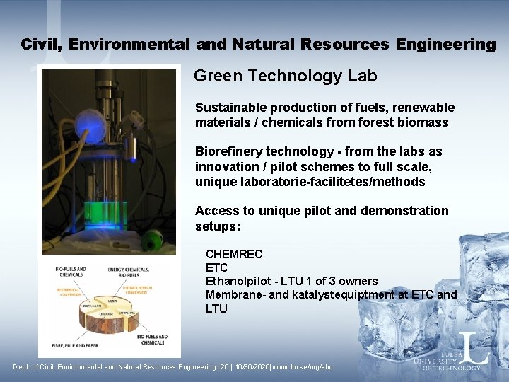 Civil, Environmental and Natural Resources Engineering Green Technology Lab Sustainable production of fuels, renewable
