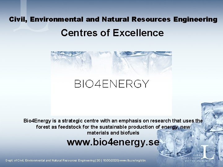 Civil, Environmental and Natural Resources Engineering Centres of Excellence Bio 4 Energy is a