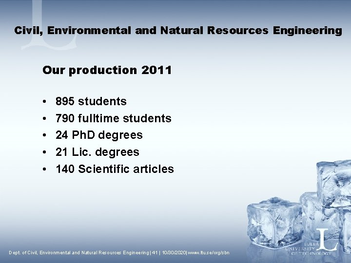 Civil, Environmental and Natural Resources Engineering Our production 2011 • • • 895 students