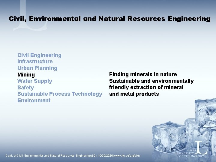 Civil, Environmental and Natural Resources Engineering Civil Engineering Infrastructure Urban Planning Mining Water Supply