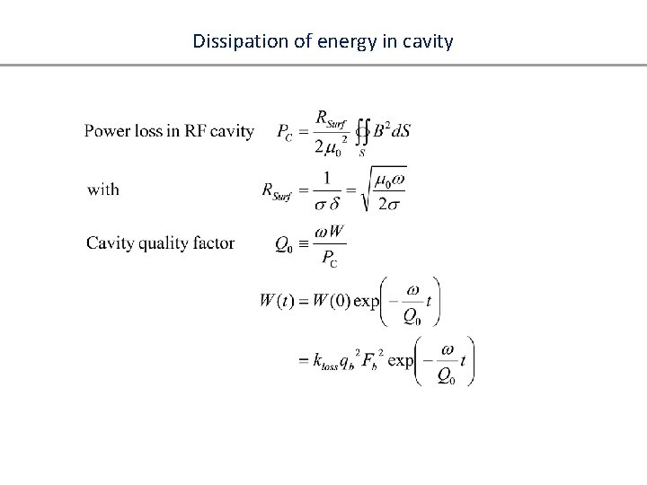 Dissipation of energy in cavity 