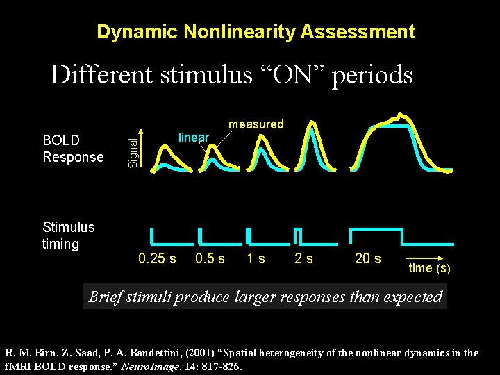Dynamic Nonlinearity Assessment BOLD Response Stimulus timing Signal Different stimulus “ON” periods 0. 25