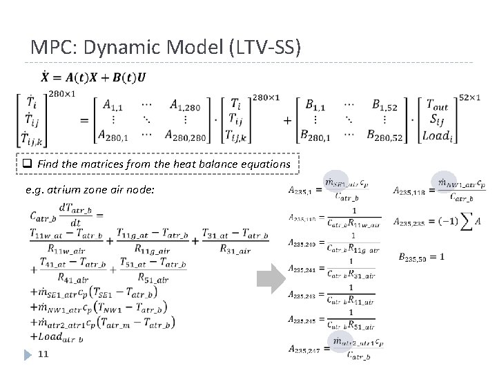 MPC: Dynamic Model (LTV-SS) q Find the matrices from the heat balance equations e.