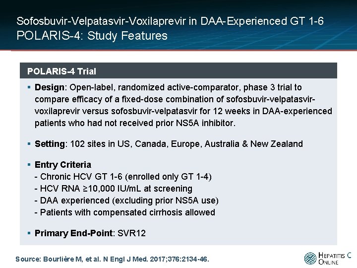 Sofosbuvir-Velpatasvir-Voxilaprevir in DAA-Experienced GT 1 -6 POLARIS-4: Study Features POLARIS-4 Trial § Design: Open-label,