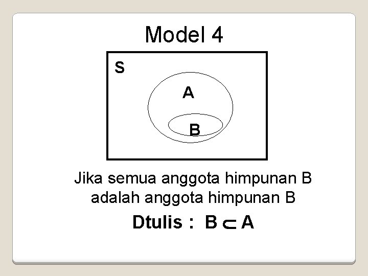 Model 4 S A B Jika semua anggota himpunan B adalah anggota himpunan B