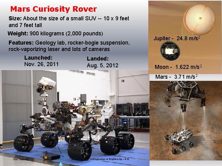 Mars Curiosity Rover Size: About the size of a small SUV -- 10 x