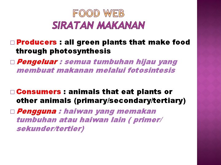 SIRATAN MAKANAN � Producers : all green plants that make food through photosynthesis �