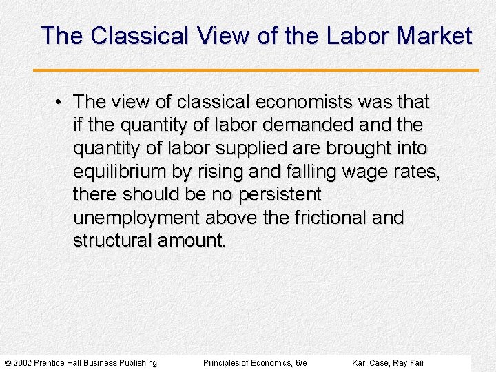 The Classical View of the Labor Market • The view of classical economists was