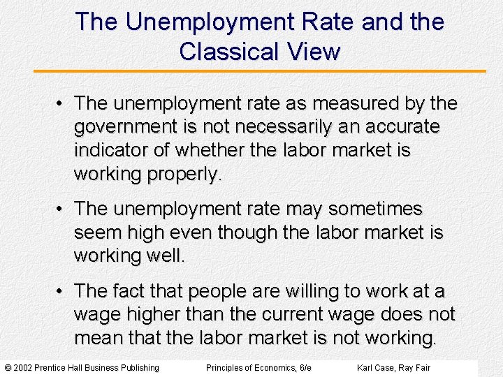 The Unemployment Rate and the Classical View • The unemployment rate as measured by