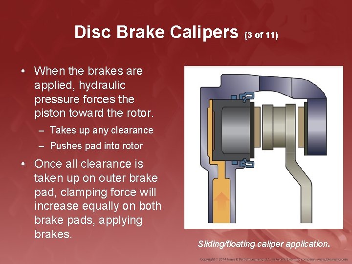 Disc Brake Calipers (3 of 11) • When the brakes are applied, hydraulic pressure