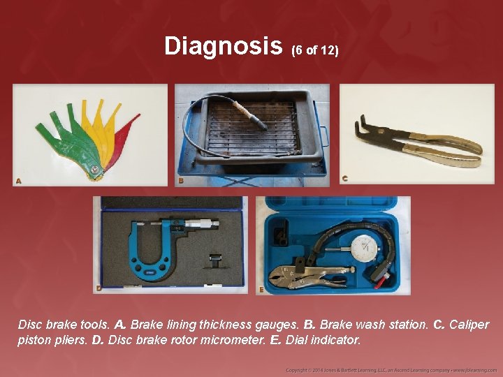 Diagnosis (6 of 12) Disc brake tools. A. Brake lining thickness gauges. B. Brake