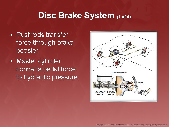 Disc Brake System (2 of 6) • Pushrods transfer force through brake booster. •