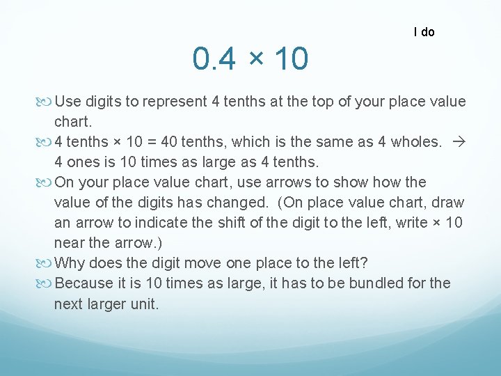 I do 0. 4 × 10 Use digits to represent 4 tenths at the