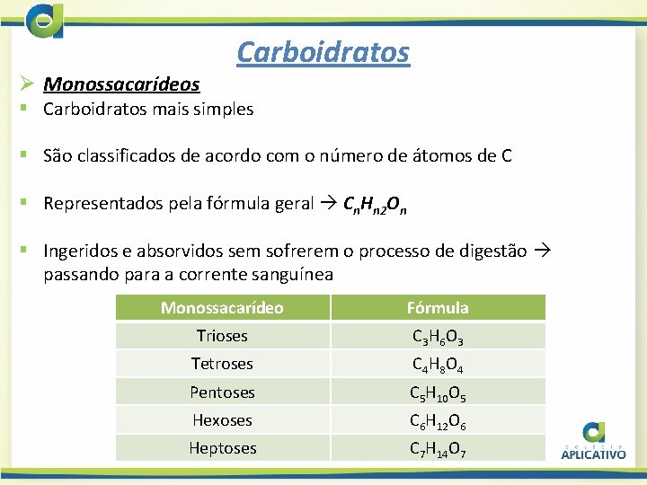 Ø Monossacarídeos Carboidratos § Carboidratos mais simples § São classificados de acordo com o