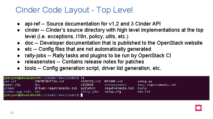 Cinder Code Layout - Top Level ● api-ref -- Source documentation for v 1,