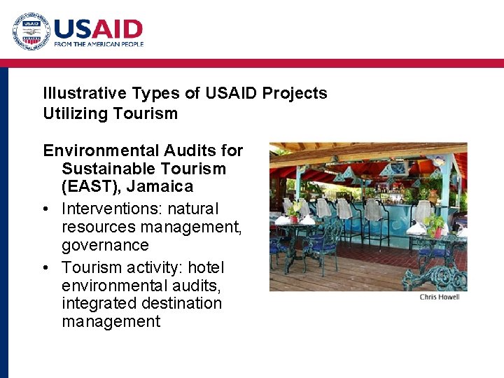 Illustrative Types of USAID Projects Utilizing Tourism Environmental Audits for Sustainable Tourism (EAST), Jamaica