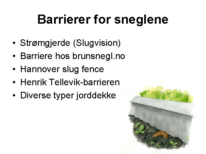 Barrierer for sneglene • • • Strømgjerde (Slugvision) Barriere hos brunsnegl. no Hannover slug