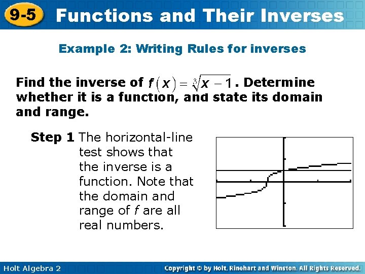 9 -5 Functions and Their Inverses Example 2: Writing Rules for inverses Find the