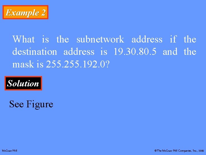 Example 2 What is the subnetwork address if the destination address is 19. 30.