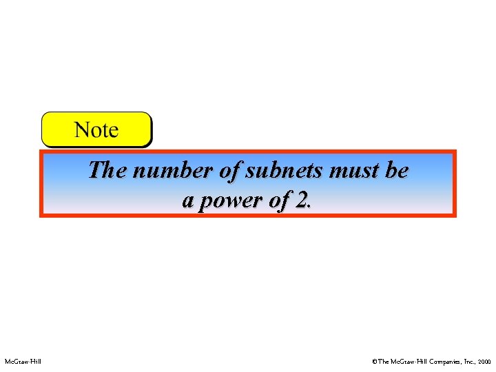 The number of subnets must be a power of 2. Mc. Graw-Hill ©The Mc.