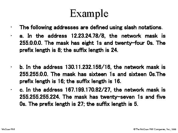 Example • • The following addresses are defined using slash notations. a. In the