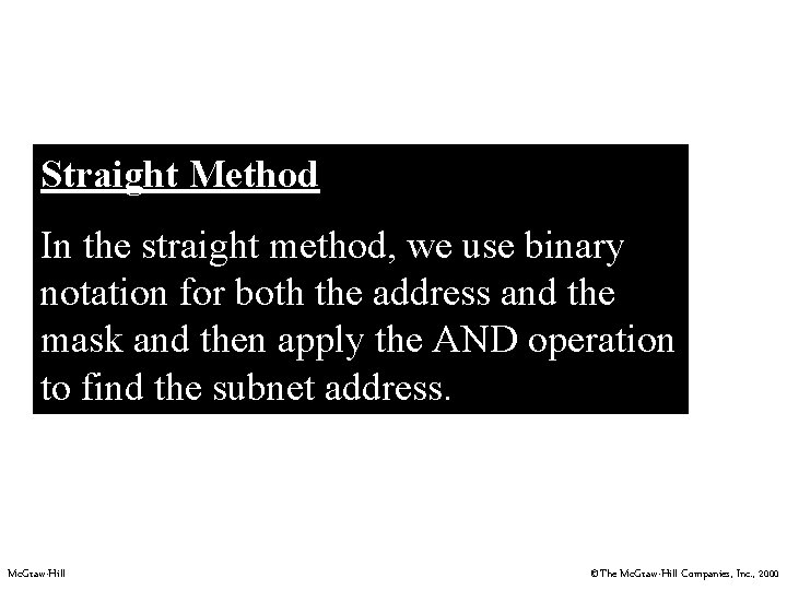 Straight Method In the straight method, we use binary notation for both the address