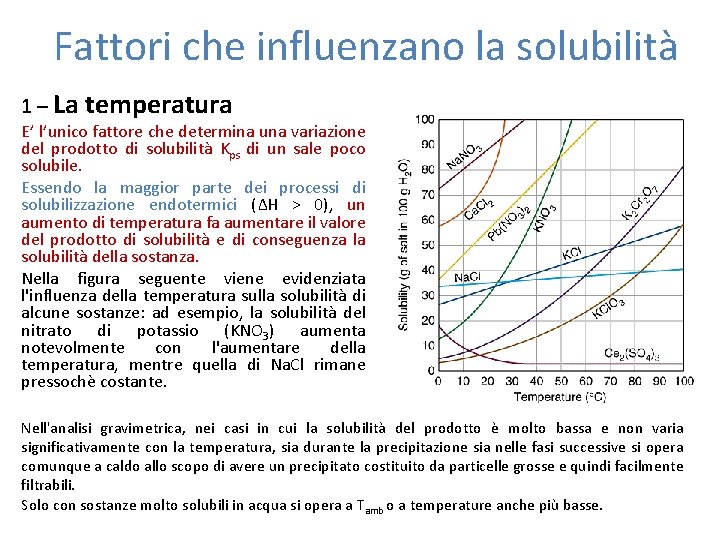 Fattori che influenzano la solubilità 1 – La temperatura E’ l’unico fattore che determina