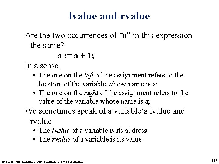 lvalue and rvalue Are the two occurrences of “a” in this expression the same?