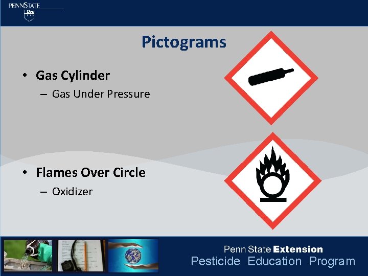 Pictograms • Gas Cylinder – Gas Under Pressure • Flames Over Circle – Oxidizer