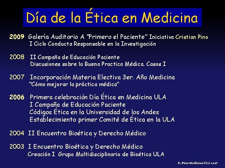 Día de la Ética en Medicina 2009 Galería Auditorio A “Primero el Paciente” Iniciativa