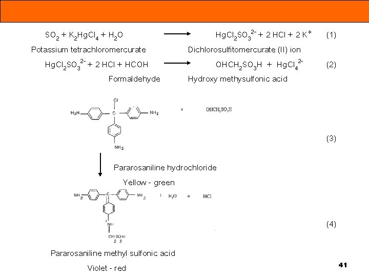 SO 2 + K 2 Hg. Cl 4 + H 2 O Potassium tetrachloromercurate