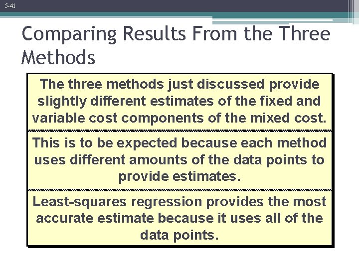 5 -41 Comparing Results From the Three Methods The three methods just discussed provide