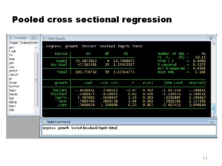 Pooled cross sectional regression 11 