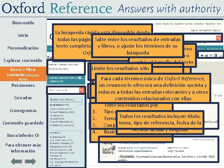 Bienvenido Inicio Personalización Explorar contenido Buscar y filtrar contenido (Búsqueda rápida) Resúmenes Entradas Cronogramas