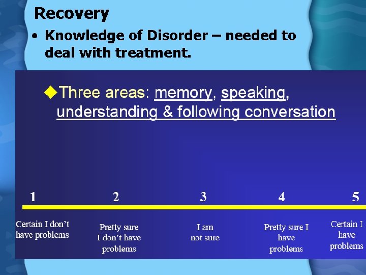 Recovery • Knowledge of Disorder – needed to deal with treatment. 