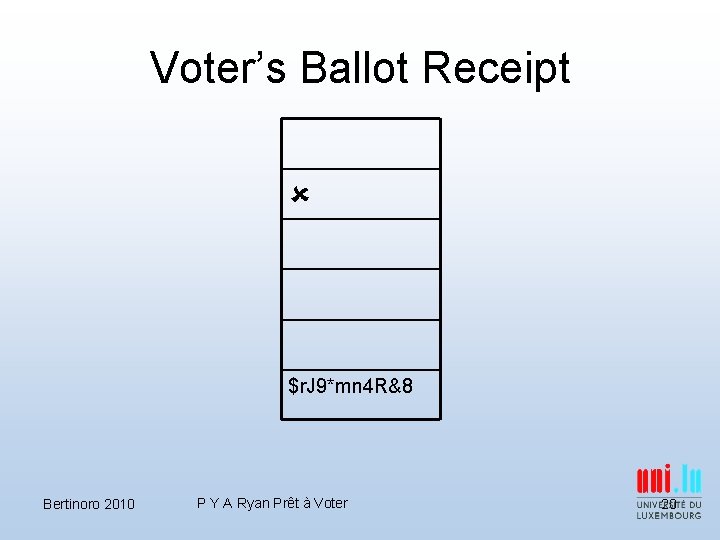 Voter’s Ballot Receipt $r. J 9*mn 4 R&8 Bertinoro 2010 P Y A Ryan