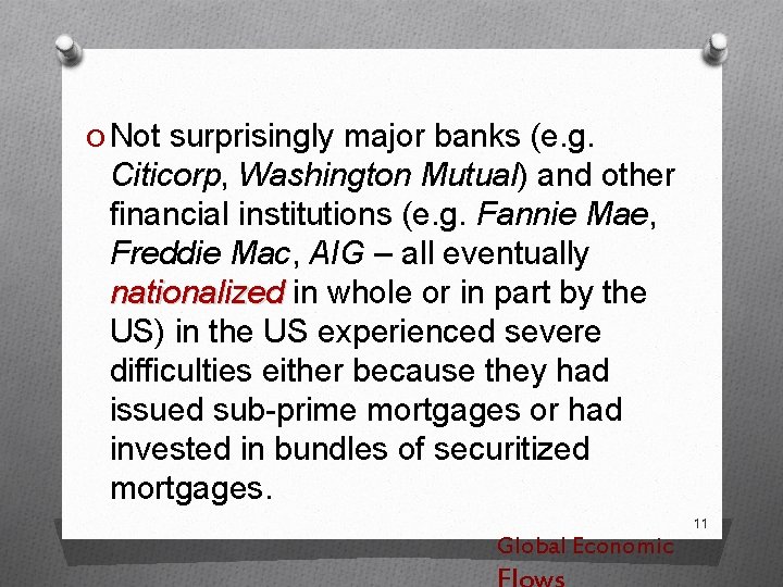 O Not surprisingly major banks (e. g. Citicorp, Washington Mutual) and other ﬁnancial institutions