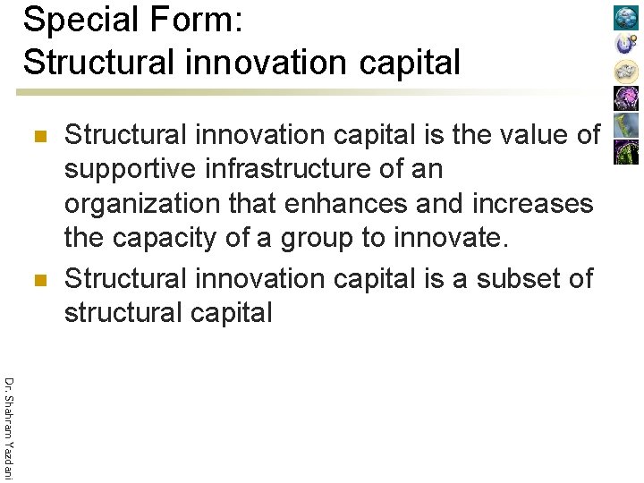 Special Form: Structural innovation capital n n Structural innovation capital is the value of