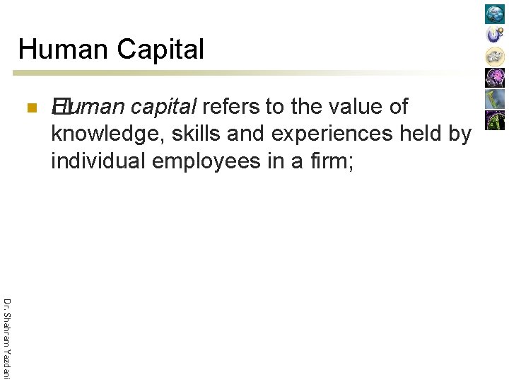 Human Capital n �uman capital refers to the value of H knowledge, skills and