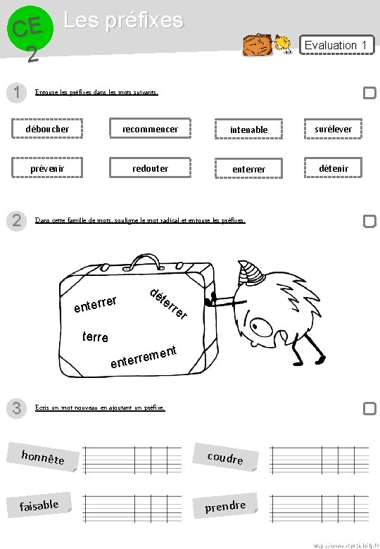 Les préfixes E C 2 1 2 Evaluation 1 Entoure les préfixes dans les