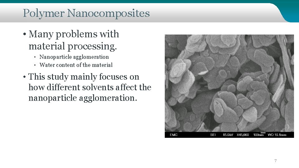 Polymer Nanocomposites • Many problems with material processing. • Nanoparticle agglomeration • Water content