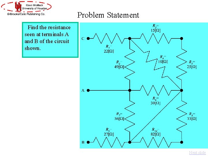 Problem Statement Find the resistance seen at terminals A and B of the circuit