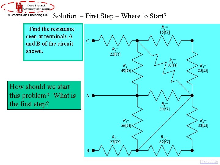 Solution – First Step – Where to Start? Find the resistance seen at terminals