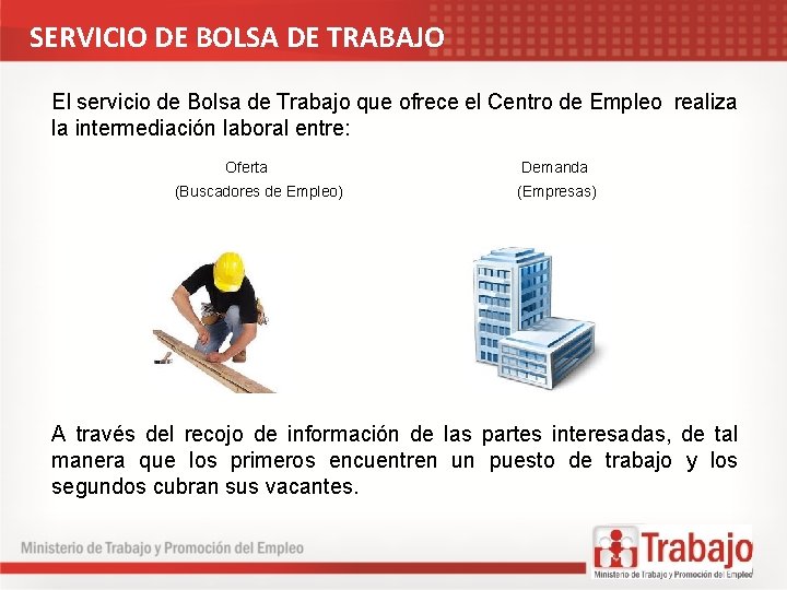 SERVICIO DE BOLSA DE TRABAJO El servicio de Bolsa de Trabajo que ofrece el