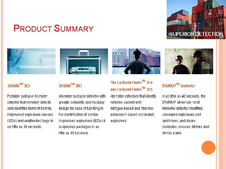 PRODUCT SUMMARY 