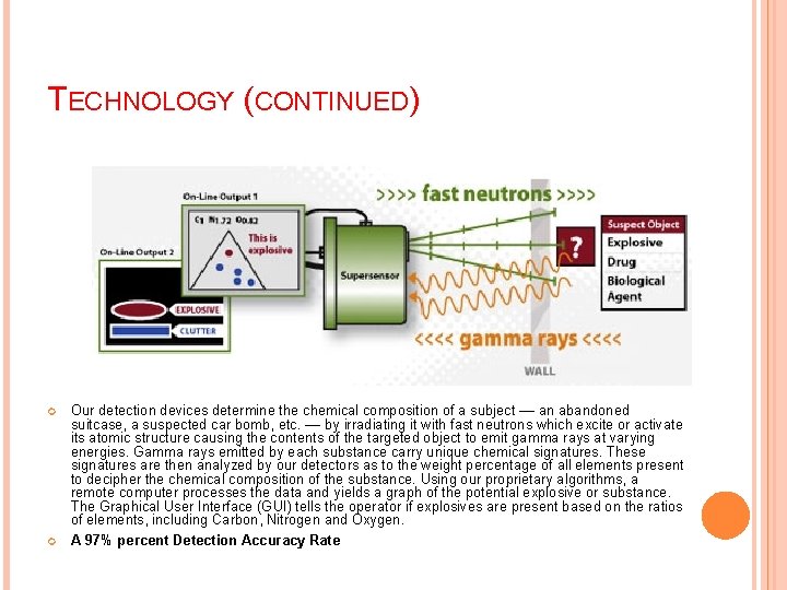 TECHNOLOGY (CONTINUED) Our detection devices determine the chemical composition of a subject –– an