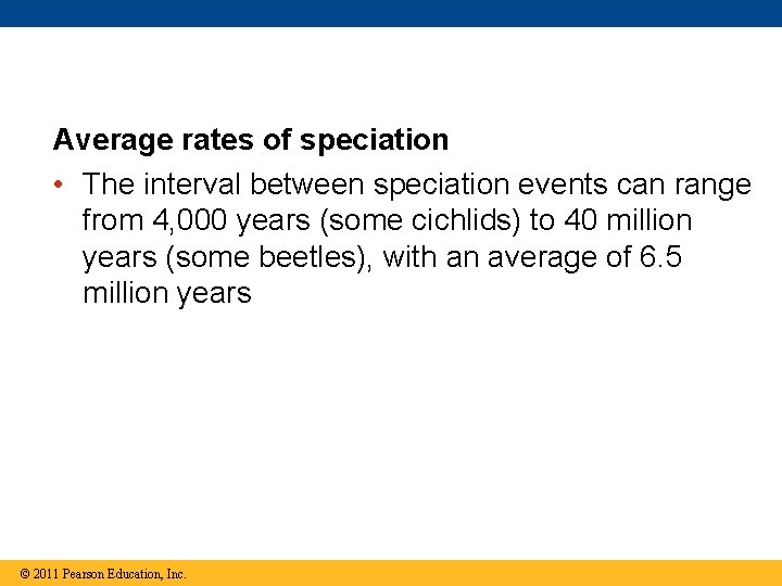 Average rates of speciation • The interval between speciation events can range from 4,