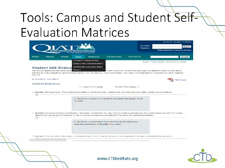 Tools: Campus and Student Self. Evaluation Matrices www. CTDInstitute. org 