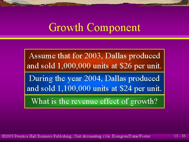 Growth Component Assume that for 2003, Dallas produced and sold 1, 000 units at